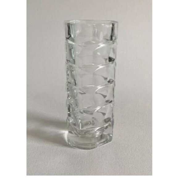 French Geometric Clear Triangular Shaped Glass Vase Made In France - Picture 1 of 16